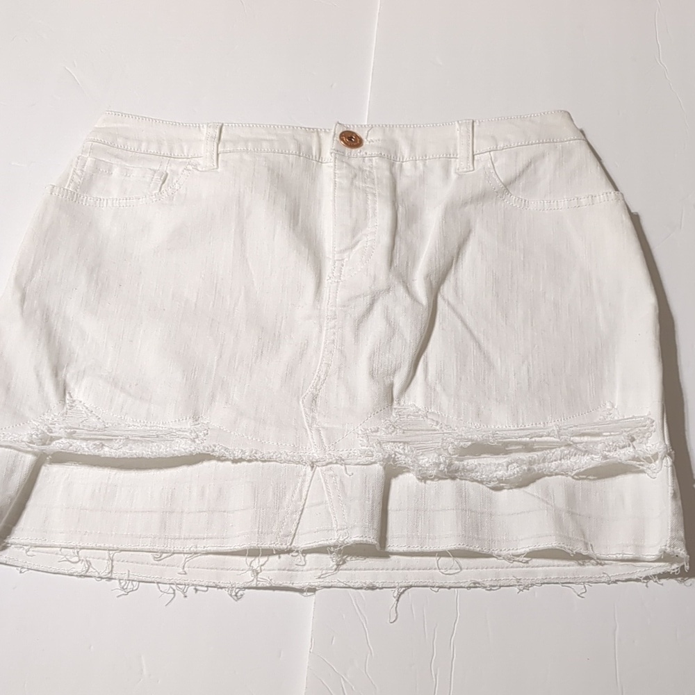 INC Distressed Jean Mini Skirt, Size 10